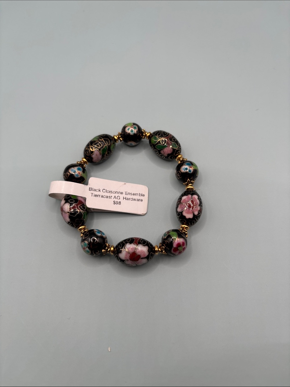 Black Cloisonné Floral Bead Bracelet